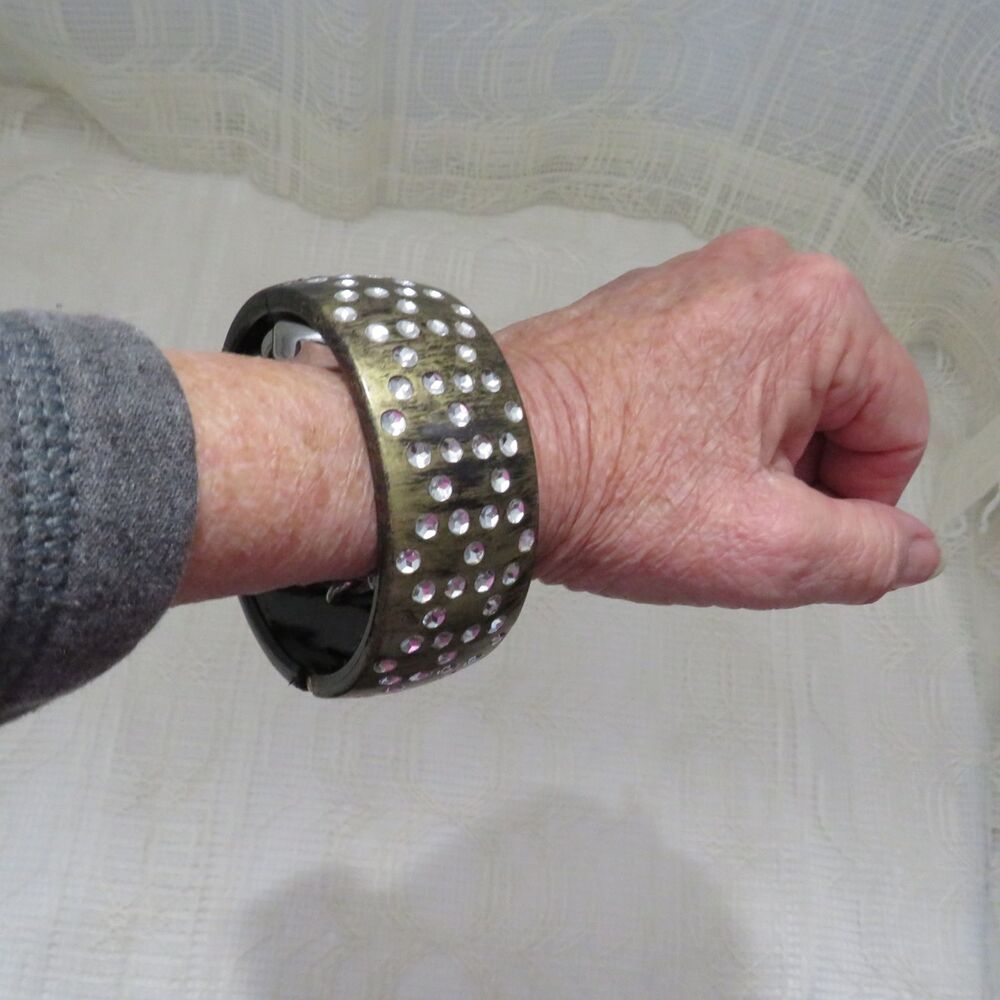 Bangle Bracelet Women Brown with Rhinestones Hinged Casual Wear or Business